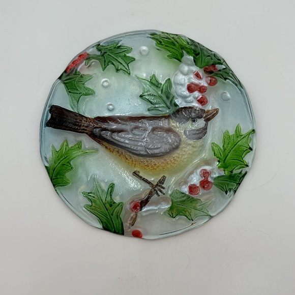 Fused Glass Bird Plate with Holly Berries - Picture 5 of 16